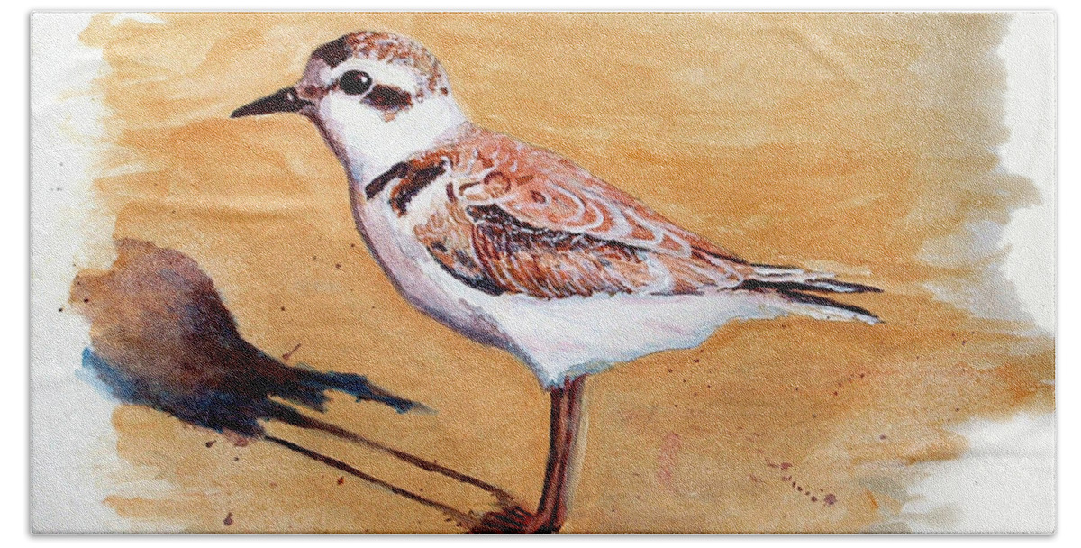 Bird Bath Towel featuring the painting Snowy Plover by Chriss Pagani