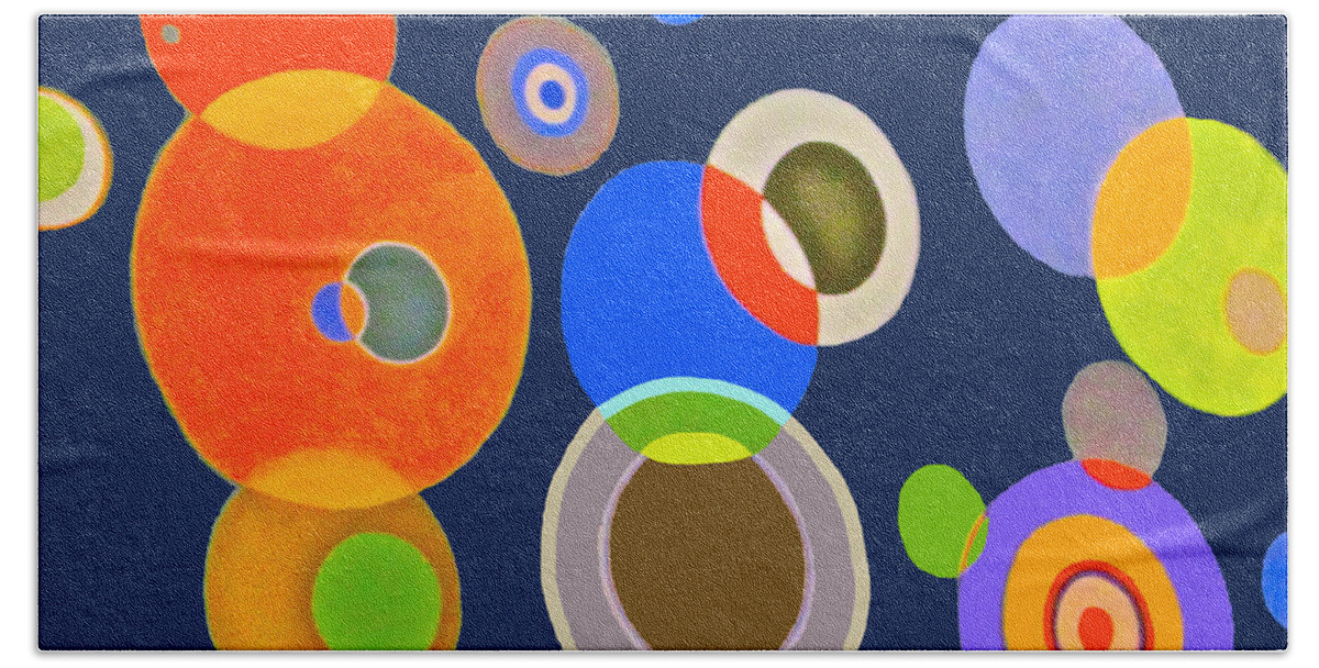 Circles Bath Towel featuring the mixed media Somewhere Out There by Beth Saffer