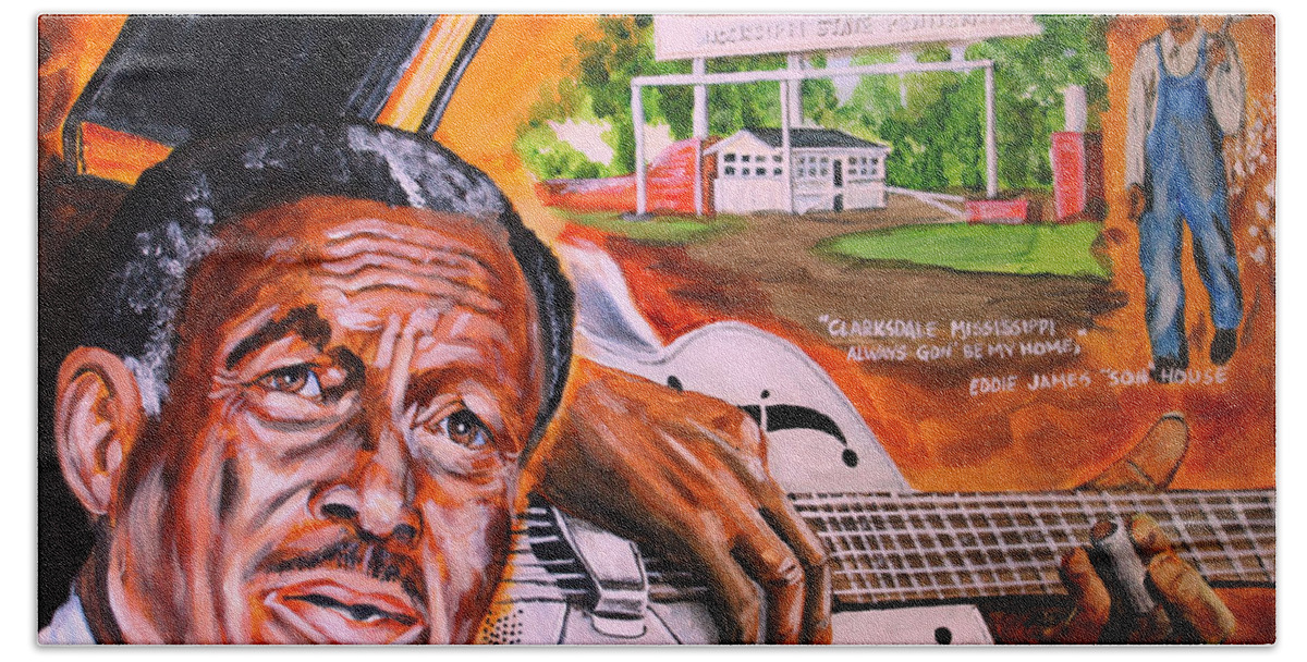 Son House Bath Towel featuring the painting Son House by Karl Wagner