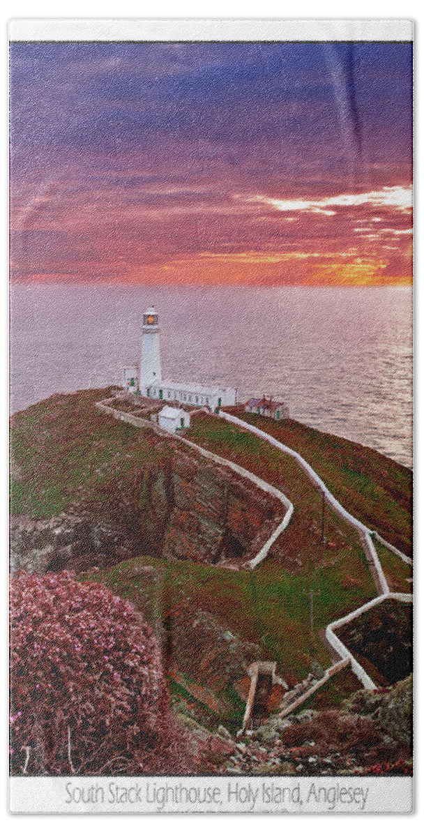Sunset Hand Towel featuring the photograph South Stack Lighthouse by B Cash