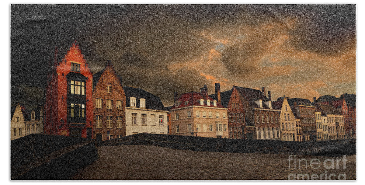 Spinolarei Bath Towel featuring the photograph Spinolarei at dusk Bruges by Louise Heusinkveld