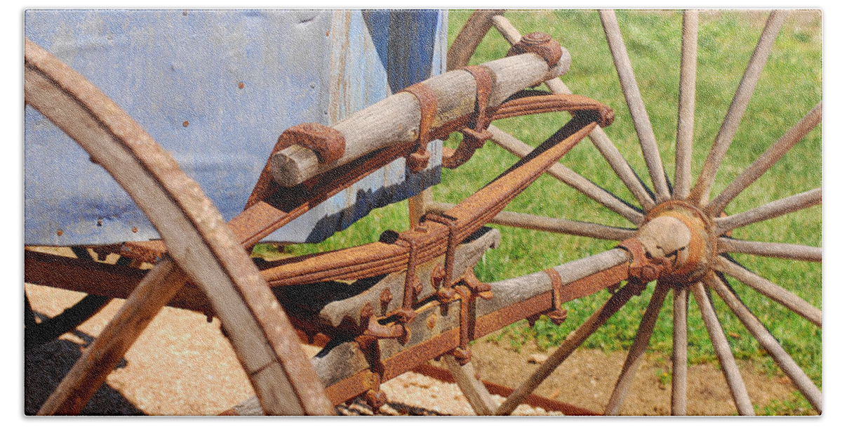 Old Hand Towel featuring the photograph Spoked Wheels on Vintage Carriage by Connie Fox