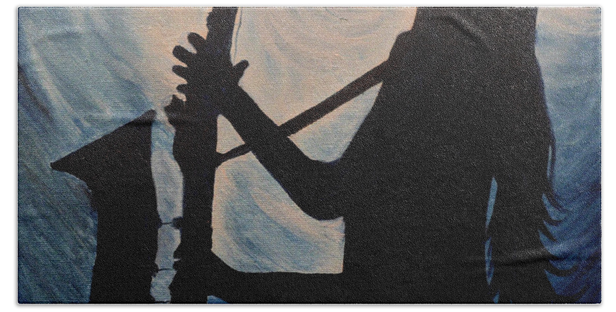 Jazz Bath Towel featuring the painting Spotlight on the Blues by Julie Brugh Riffey