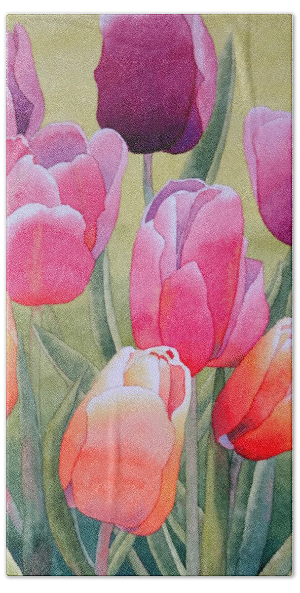 Tulips Hand Towel featuring the painting Spring by Laurel Best