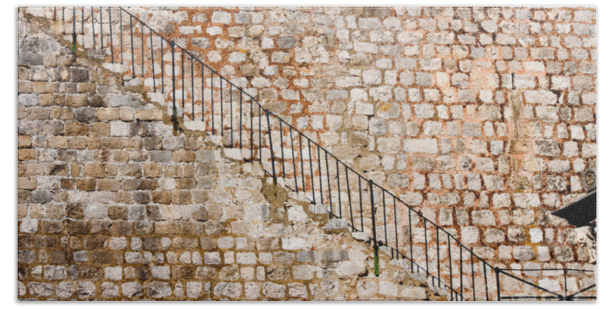 Antiquity Bath Towel featuring the photograph Stairway up to the top of the Ancient Dubrovnik Wall by Thomas Marchessault