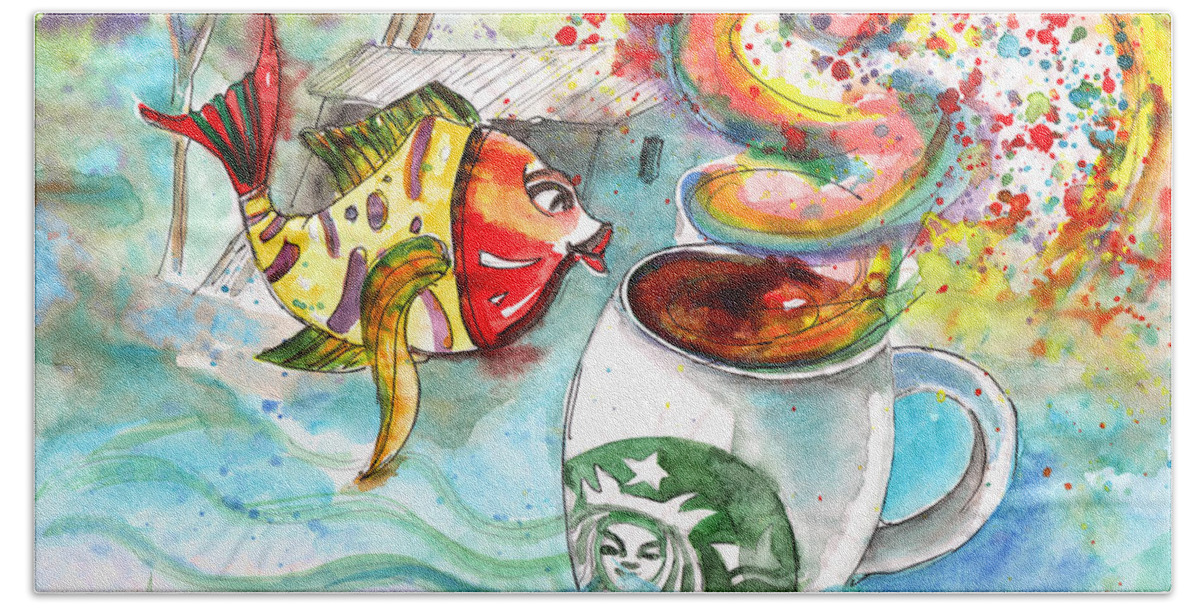Travel Sketch Bath Towel featuring the drawing Starbucks Coffee in Limassol by Miki De Goodaboom