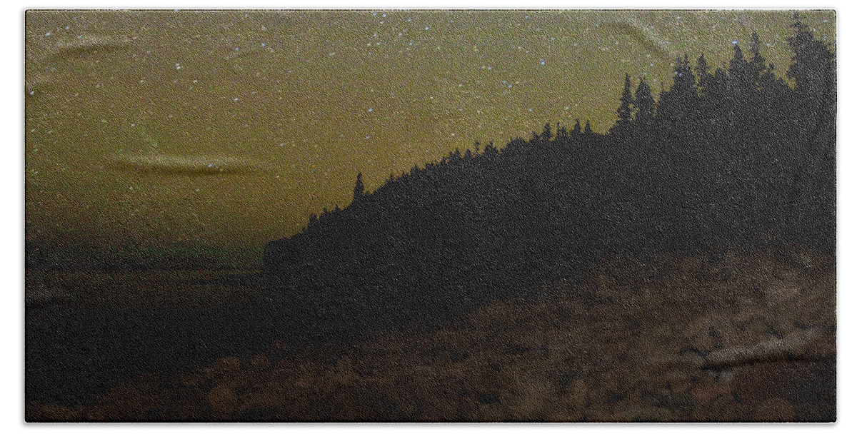 Night Hand Towel featuring the photograph Stars over Otter Cliffs by Brent L Ander