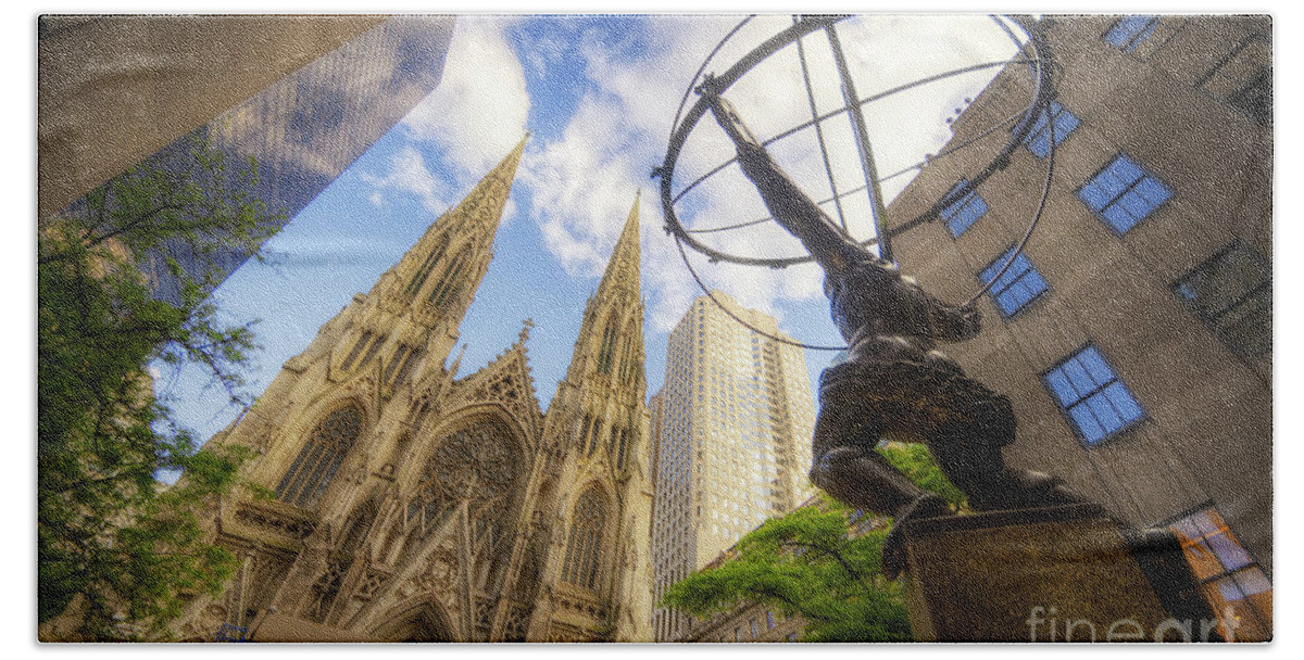 Art Bath Towel featuring the photograph Statue And Spires by Yhun Suarez