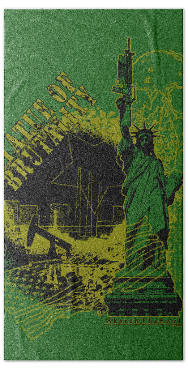Statue Of Liberty Hand Towel featuring the mixed media Statue of Brutality by Tony Koehl