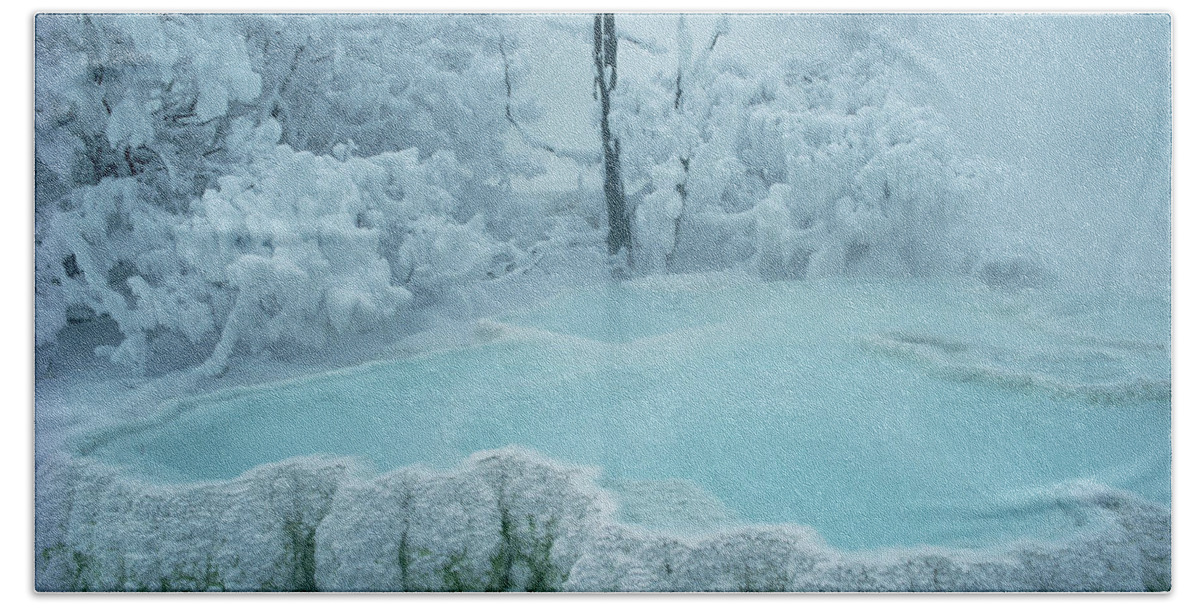 Mp Bath Towel featuring the photograph Steaming Pool At Mammoth Hot Springs by Michael Quinton