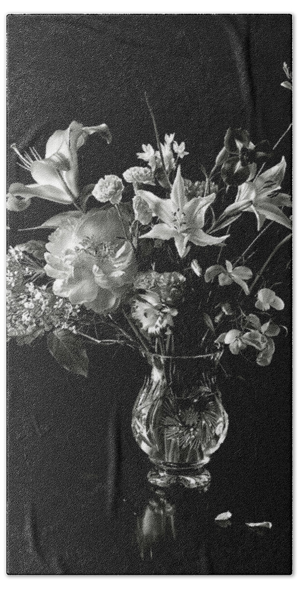 Flower Bath Towel featuring the photograph Still Life in Black and White by Endre Balogh