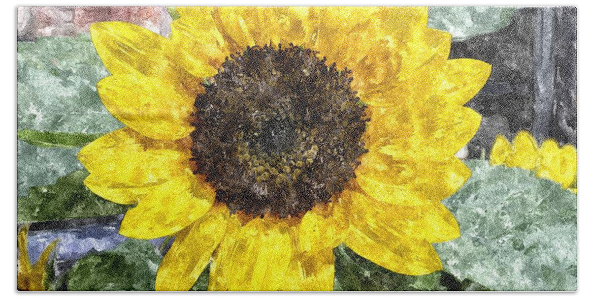 Sunflower Bath Towel featuring the digital art Sunflower 4 SF4WC by Jim Brage