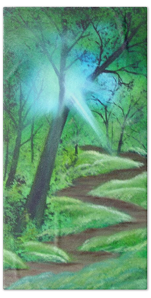 Painting Hand Towel featuring the painting Sunlight in the Forest by Charles and Melisa Morrison