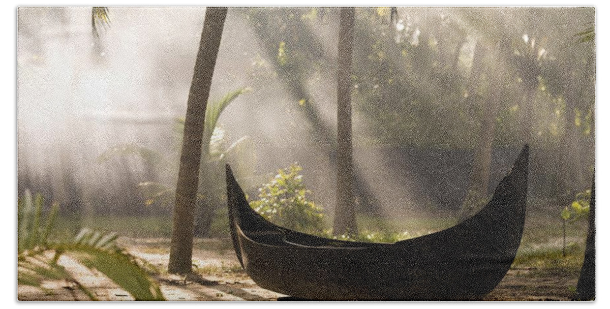 Activity Bath Towel featuring the photograph Sunlight Shining On A Canoe by Keith Levit
