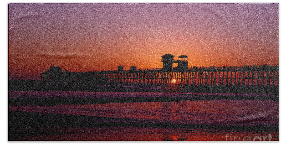 Oceanside Bath Towel featuring the photograph Sunset at Oceanside Pier by Daniel Knighton