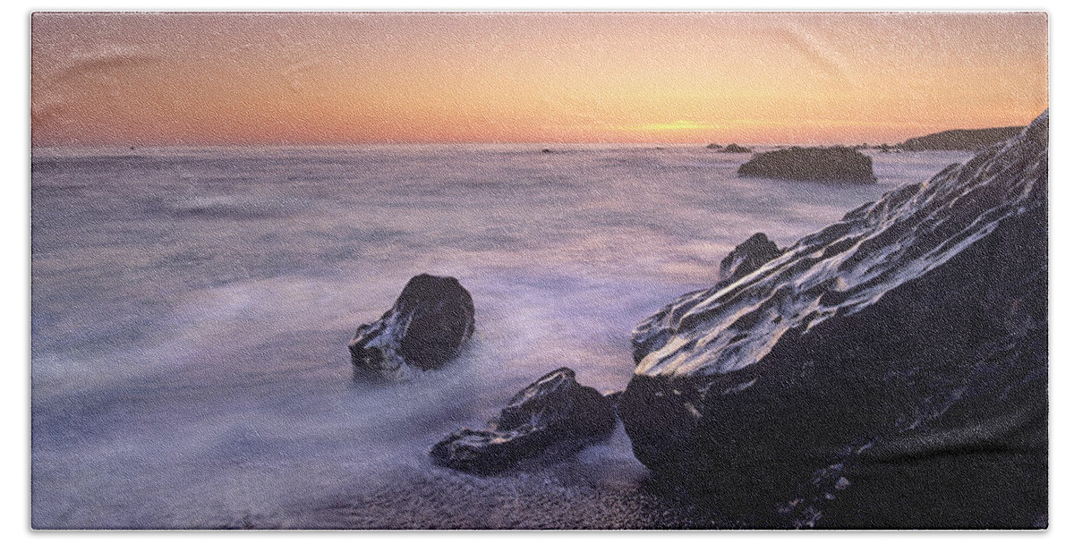 00175963 Bath Towel featuring the photograph Sunset At San Simeon State Park Big Sur by Tim Fitzharris
