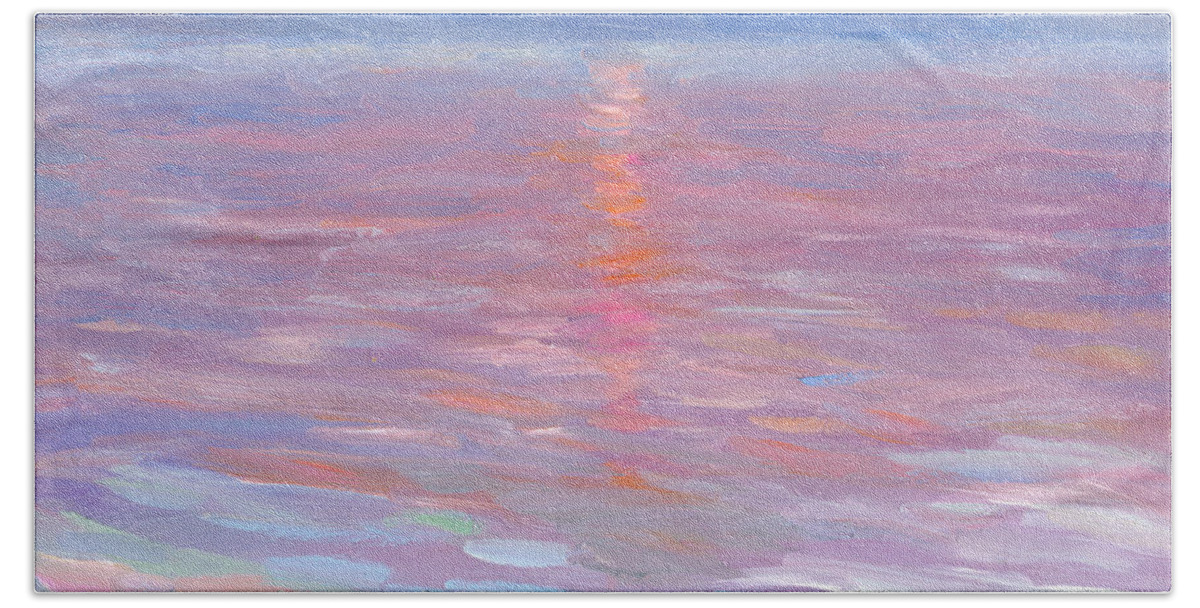 Seascape Oil Painting Bath Towel featuring the painting Sunset ocean seascape oil painting by Svetlana Novikova