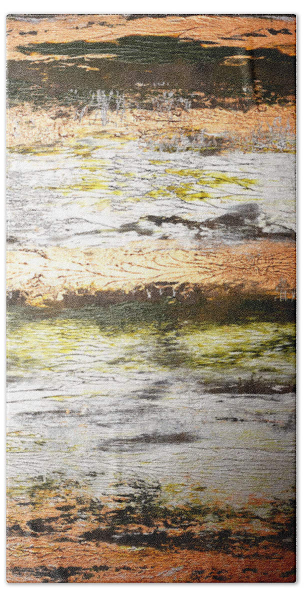 Gold Bath Towel featuring the painting Sunset on the River by Julie Niemela