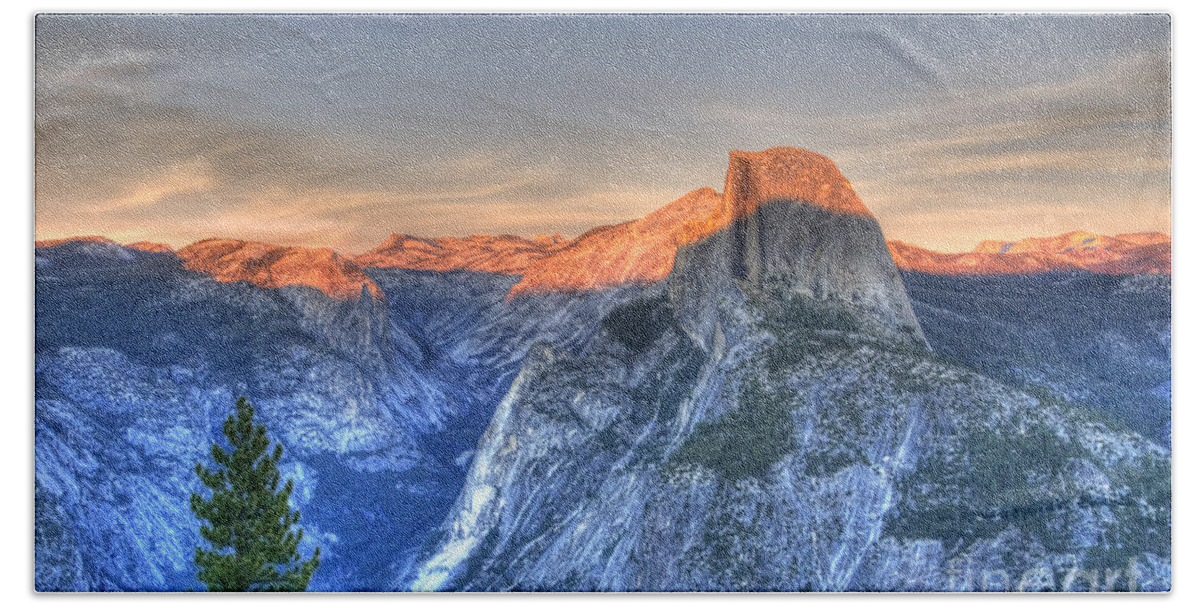 Half Dome Bath Towel featuring the photograph Sunset over Half Dome by Jim And Emily Bush
