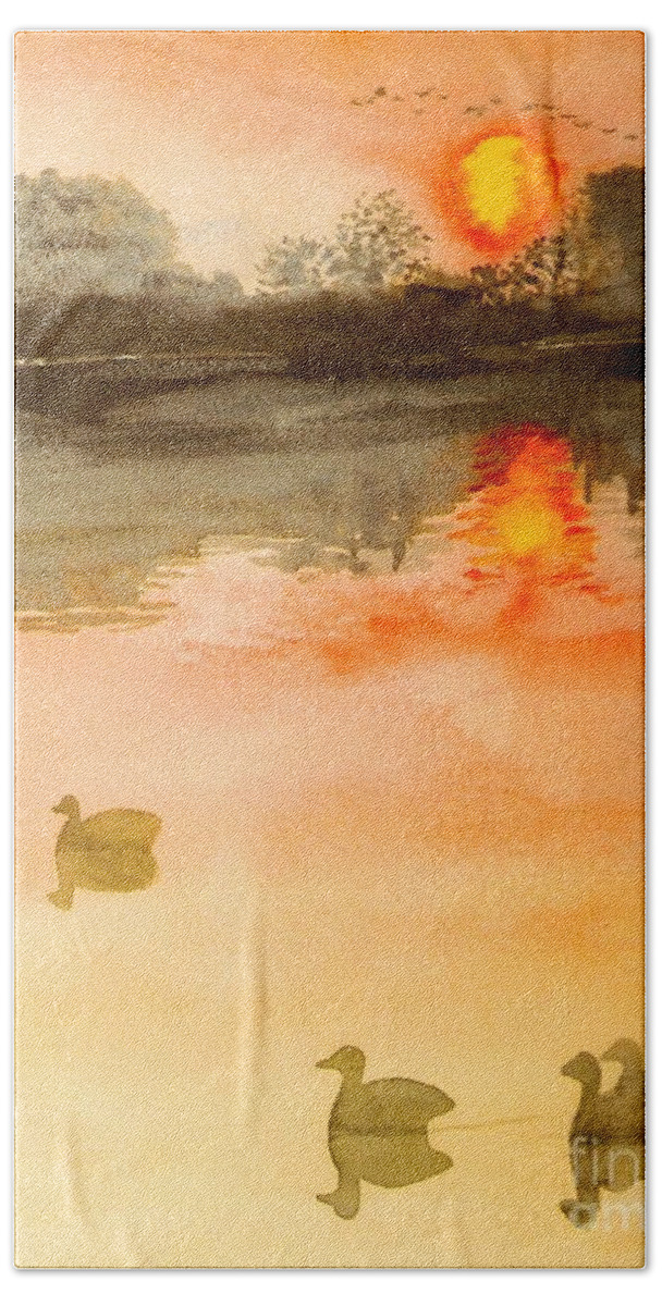 Sunset Hand Towel featuring the painting Sunset Park by Deb Stroh-Larson
