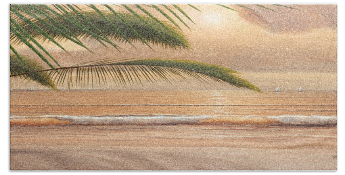 Panoramic Canvas Prints Bath Towel featuring the painting Sunset Surf Panoramic by Diane Romanello