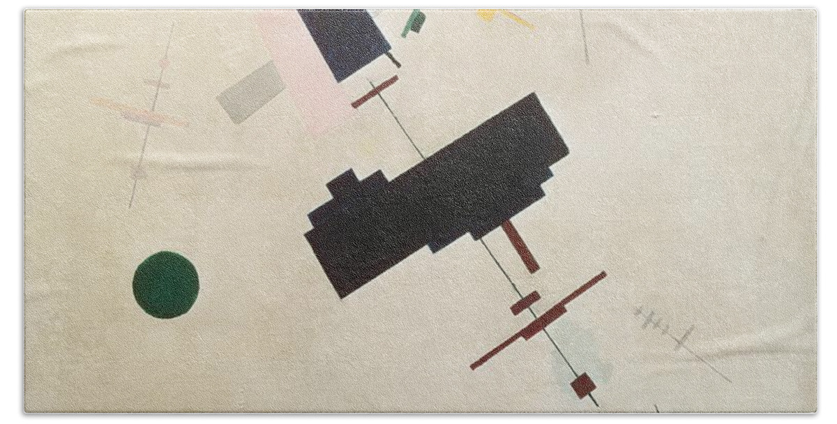 Abstract Bath Towel featuring the painting Suprematist Composition No 56 by Kazimir Severinovich Malevich