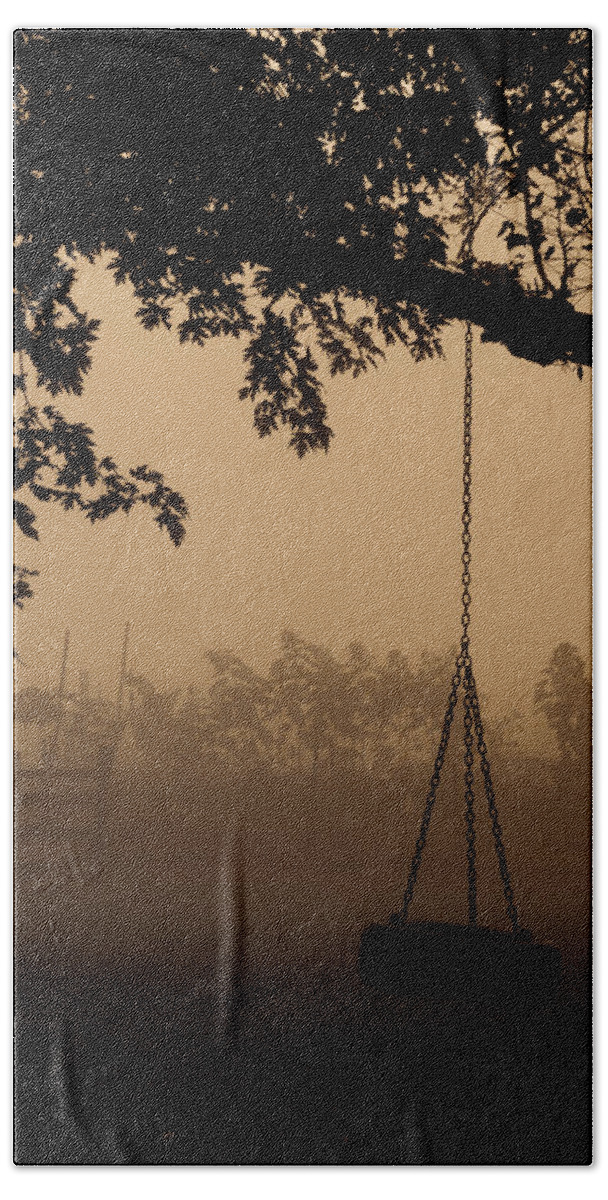 Landscape Hand Towel featuring the photograph Swing in the fog by Cheryl Baxter
