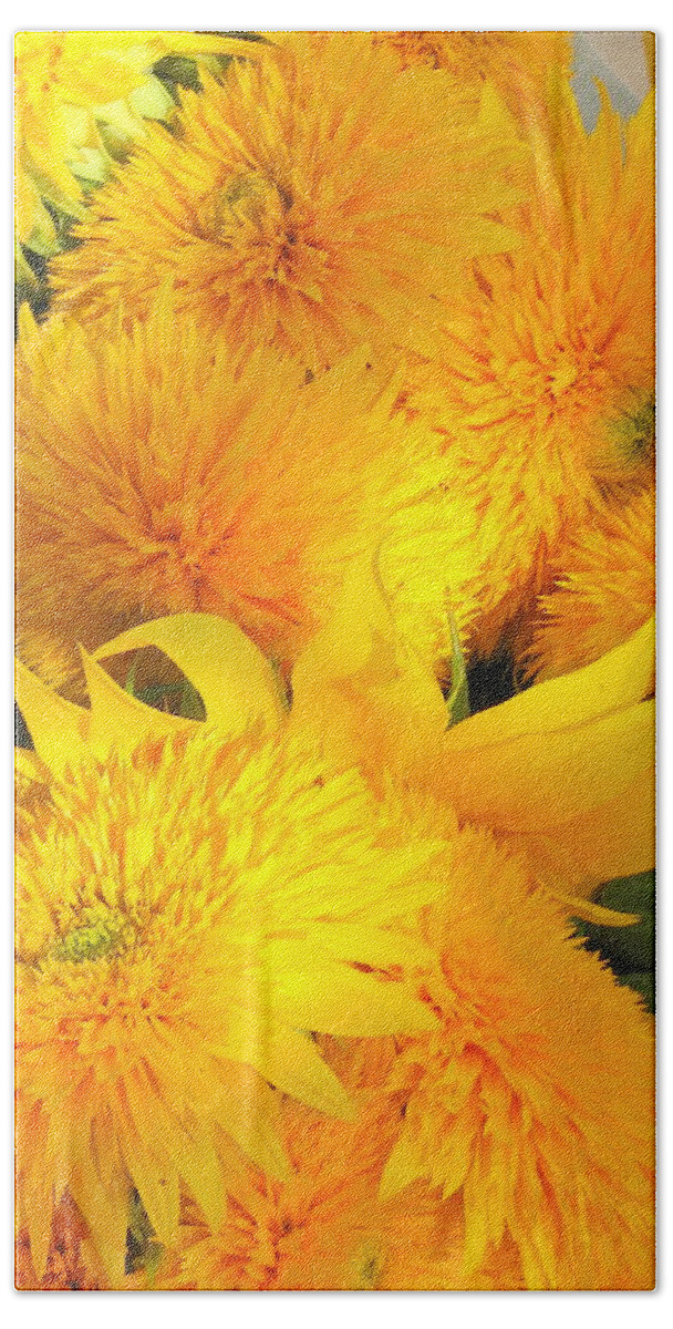 Sunflower Bath Towel featuring the photograph Teddy Bear Sunflowers by Carla Parris