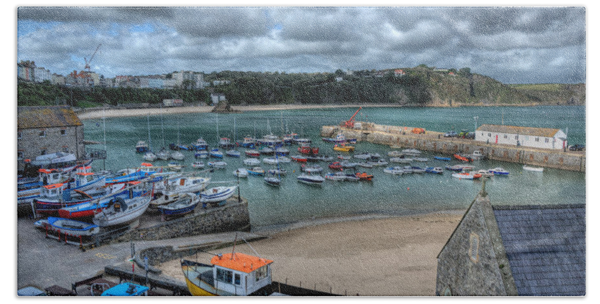 Tenby Harbour Bath Towel featuring the photograph Tenby Harbour Pembrokeshire 2 by Steve Purnell