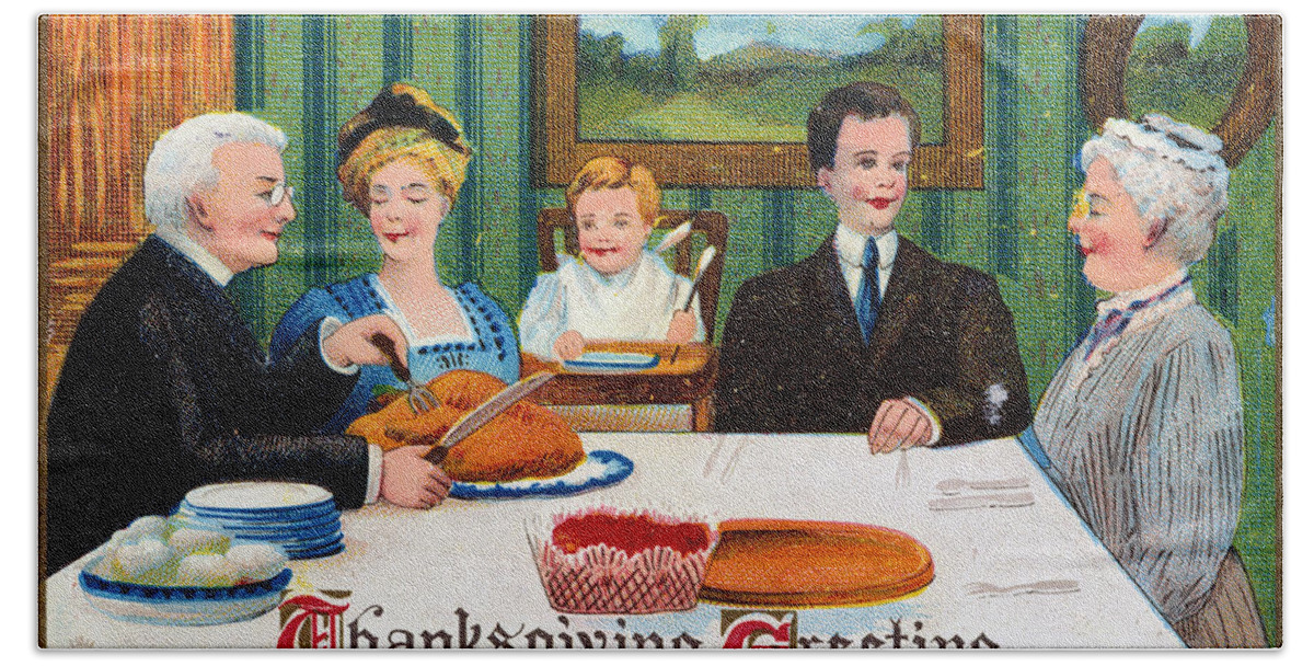1910 Bath Towel featuring the photograph Thanksgiving Card, 1910 by Granger