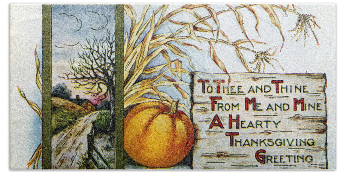 1912 Bath Towel featuring the photograph Thanksgiving Card, 1912 by Granger