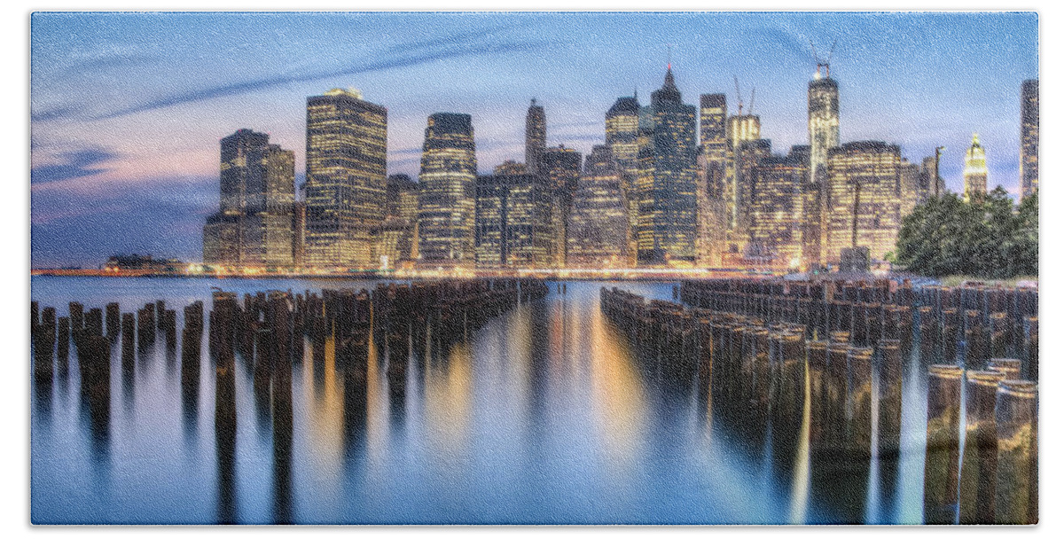 Manhattan Hand Towel featuring the photograph The Blue Hour by Evelina Kremsdorf