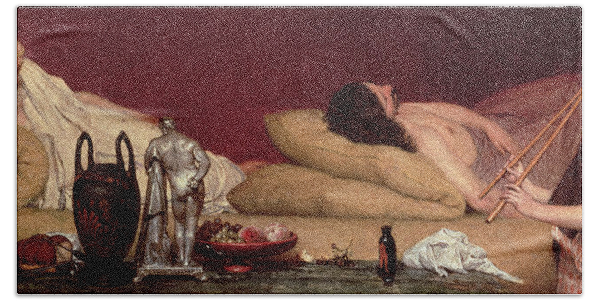 The Bath Towel featuring the painting The Siesta by Lawrence Alma-Tadema
