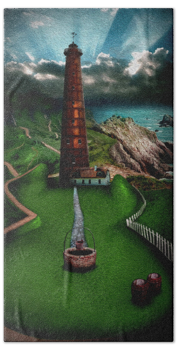 Lighthouse Hand Towel featuring the digital art The sound of silence by Alessandro Della Pietra