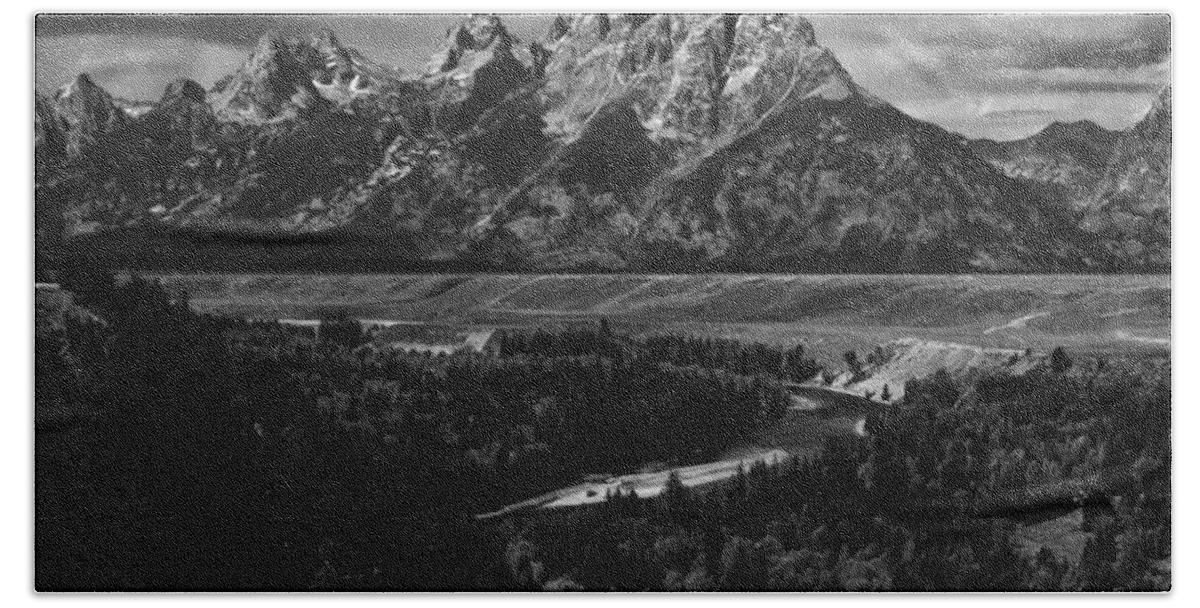 Grand Bath Towel featuring the photograph The Tetons - Il BW by Larry Carr