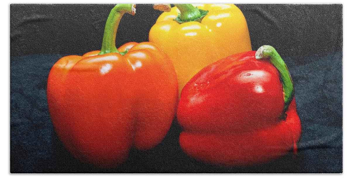 Vegetable Bath Towel featuring the photograph The Three Peppers by Christopher Holmes