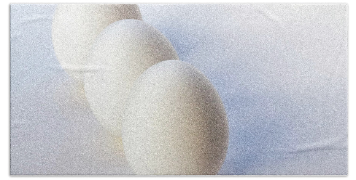 Endre Bath Towel featuring the photograph Three Eggs In a Row by Endre Balogh