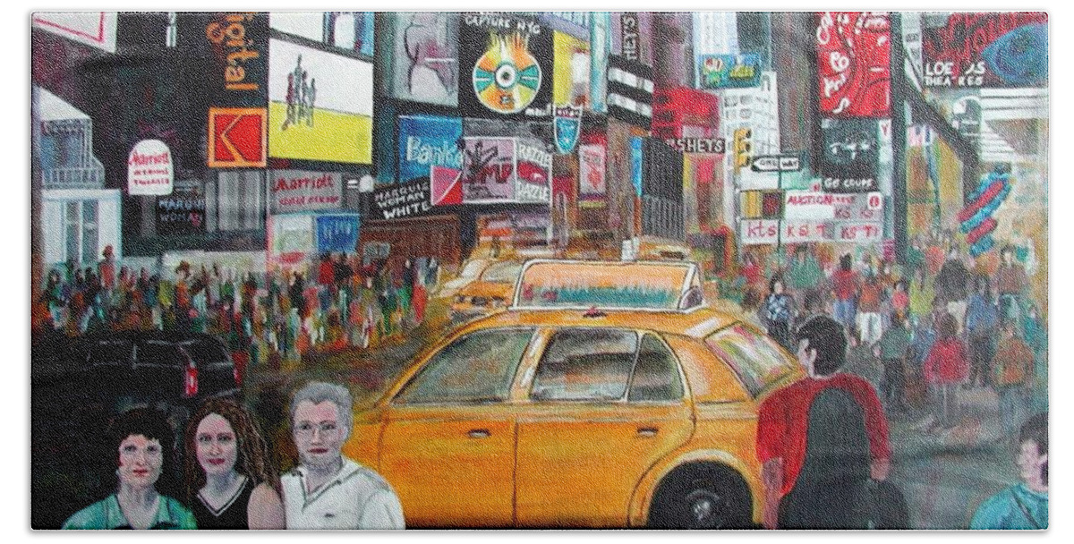 New York City Hand Towel featuring the painting Times Square by Anna Ruzsan