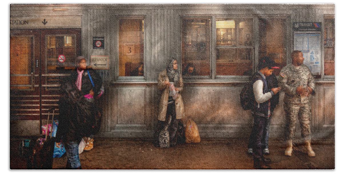 Train Bath Towel featuring the photograph Train - Station - Waiting for the next train by Mike Savad