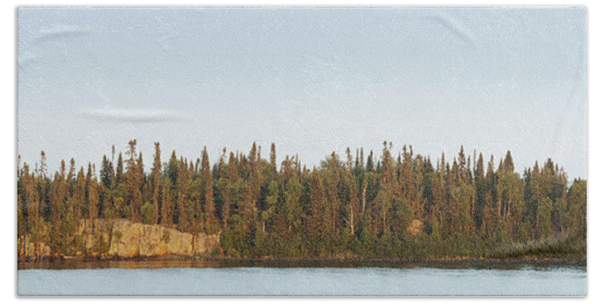 Tree Bath Towel featuring the photograph Trees Covering An Island On Lake by Susan Dykstra