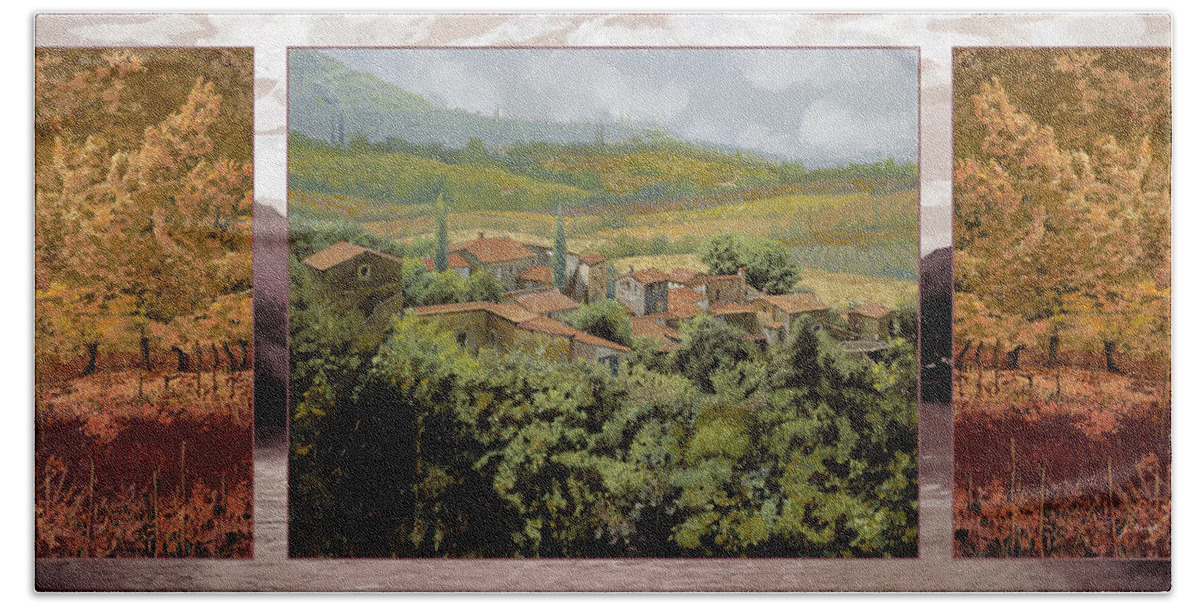 Landscape Hand Towel featuring the painting TRITTICO-il prossimo autunno by Guido Borelli