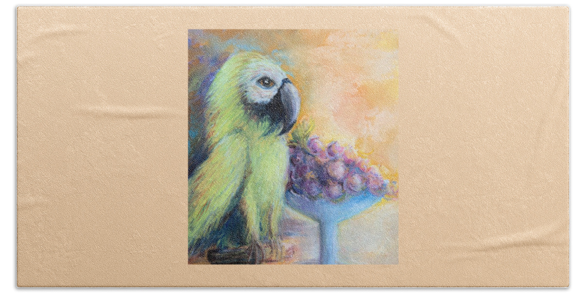 Tropical Hand Towel featuring the painting Tropical Bird On A Perch by Bernadette Krupa