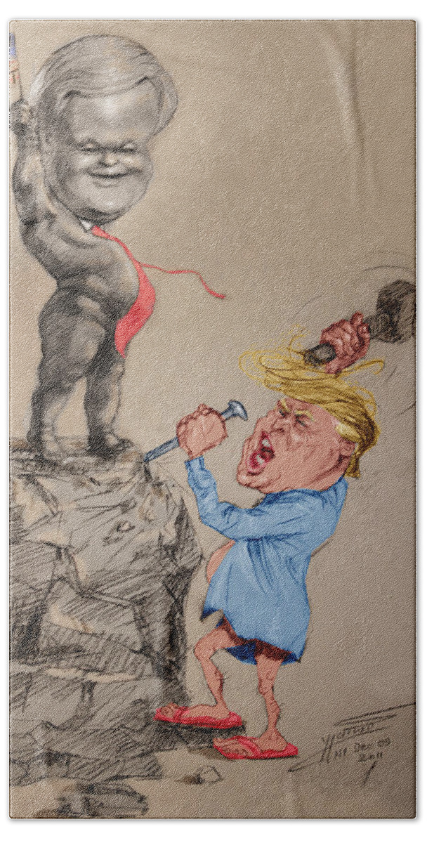 Donald Trump Hand Towel featuring the drawing Trump Shaping Up the Future by Ylli Haruni