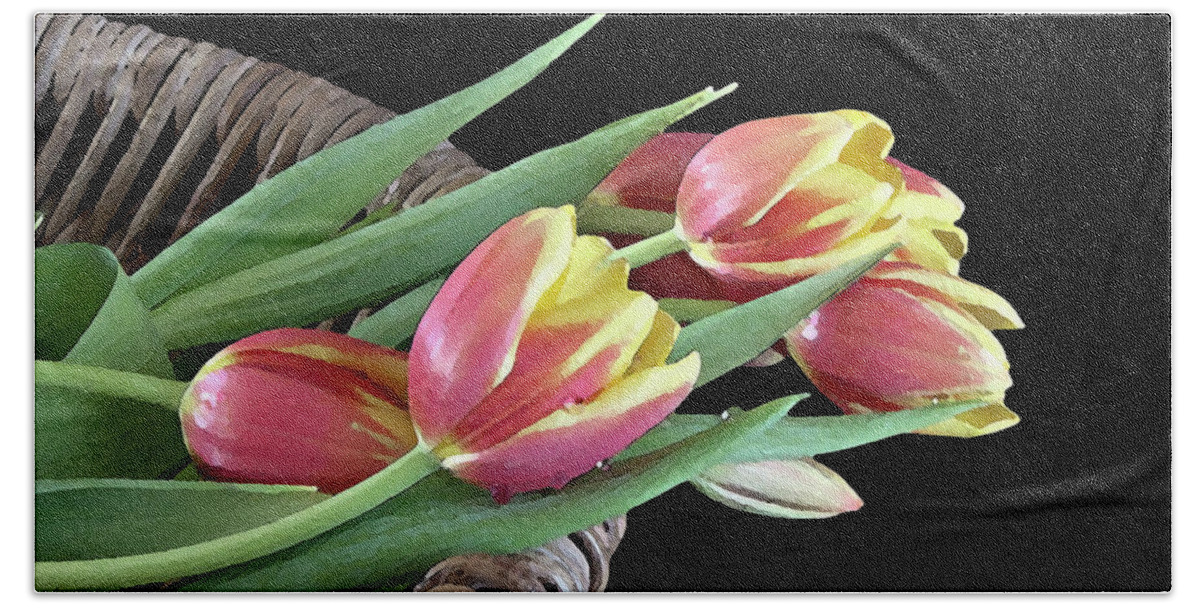 Tulips Bath Towel featuring the digital art Tulips From the Garden by Sherry Hallemeier