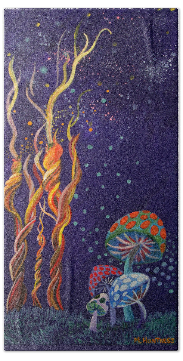 Fantasy Bath Towel featuring the painting Twisting in the Night by Mindy Huntress