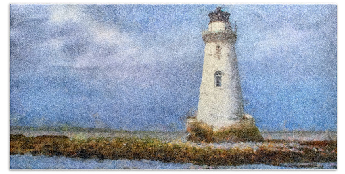 Lighthouse Bath Towel featuring the painting Tybee Island Lighthouse by Lynne Jenkins