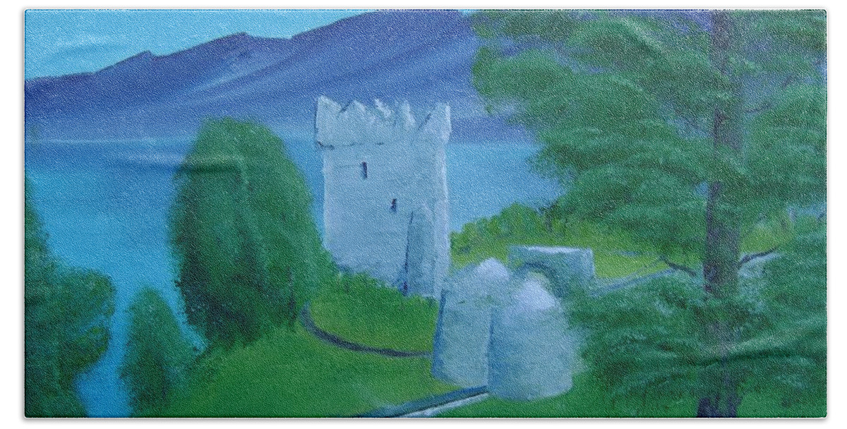 Painting Hand Towel featuring the painting Urquhart Castle #1 by Charles and Melisa Morrison