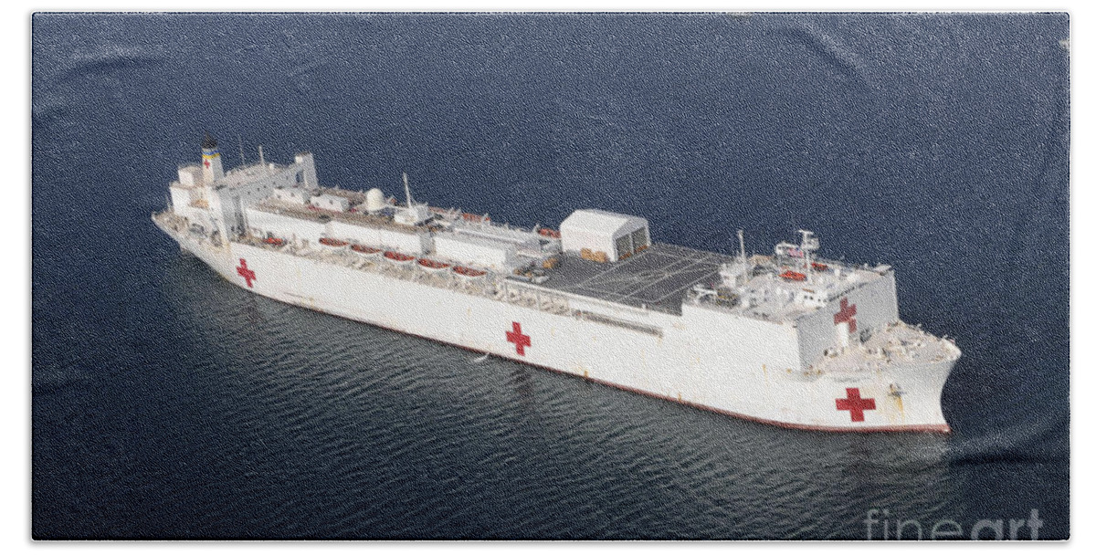 Operation Unified Response Bath Towel featuring the photograph Usns Comfort Is Anchored by Stocktrek Images