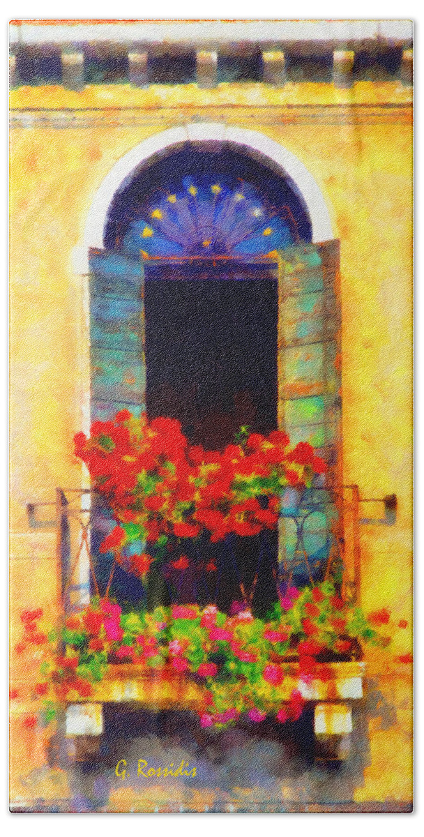 Rossidis Hand Towel featuring the painting Venice balcony by George Rossidis