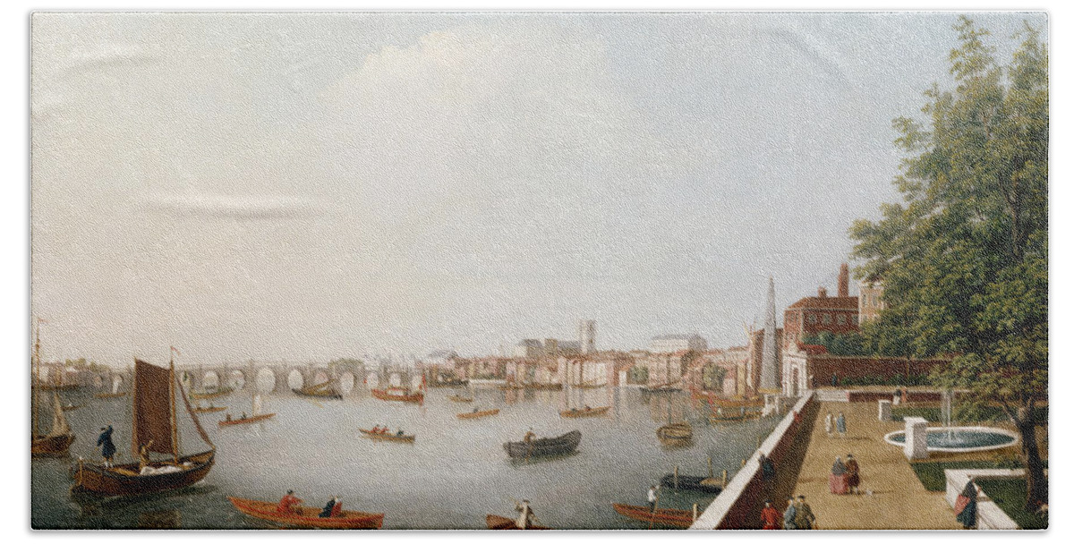 View Hand Towel featuring the painting View of the River Thames from the Adelphi Terrace by William James